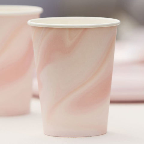 pink-marble-print-paper-party-cups-x-8|MIX-621|Luck and Luck| 1