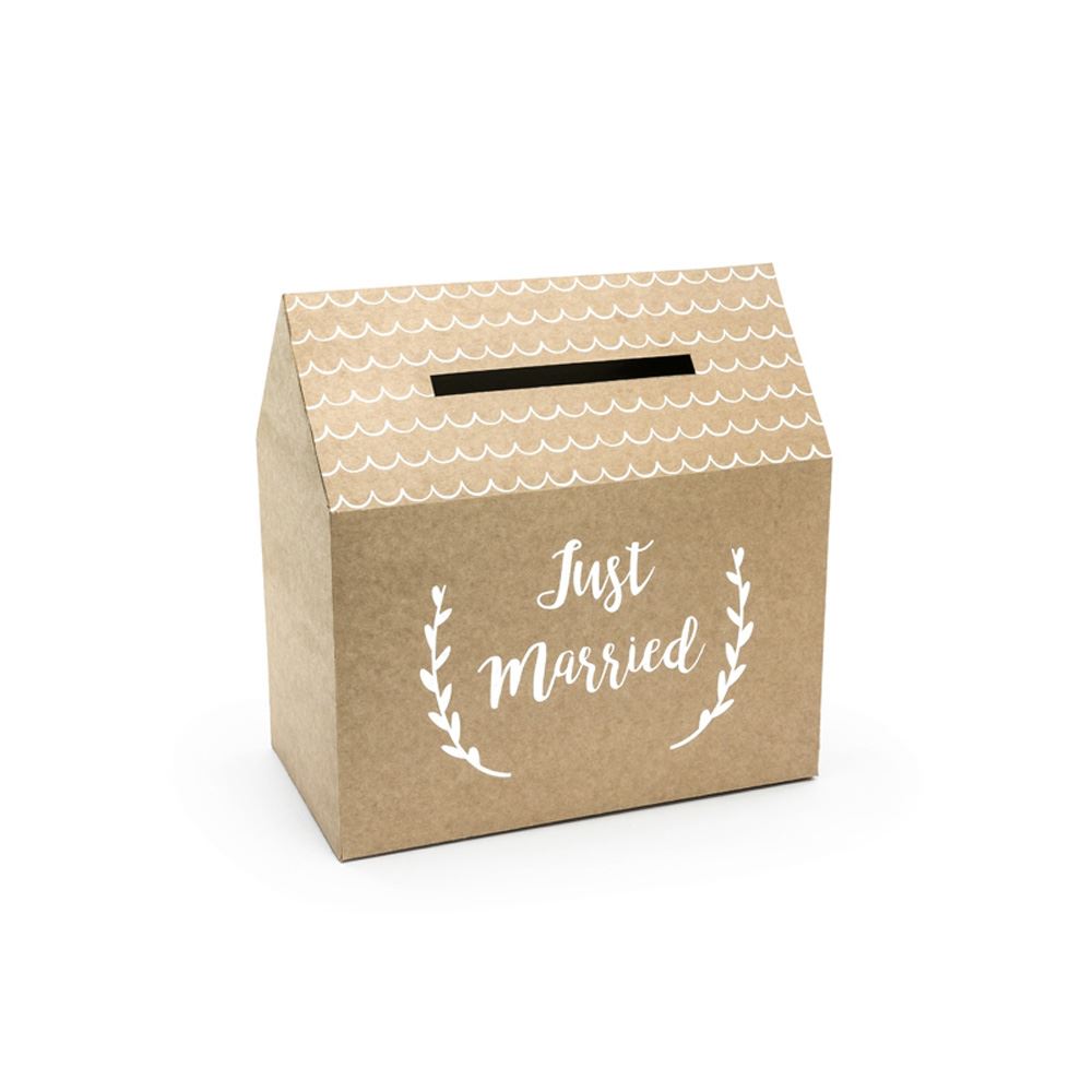 wedding-card-postbox-just-married-rustic-kraft-brown|PUDTM7031|Luck and Luck|2