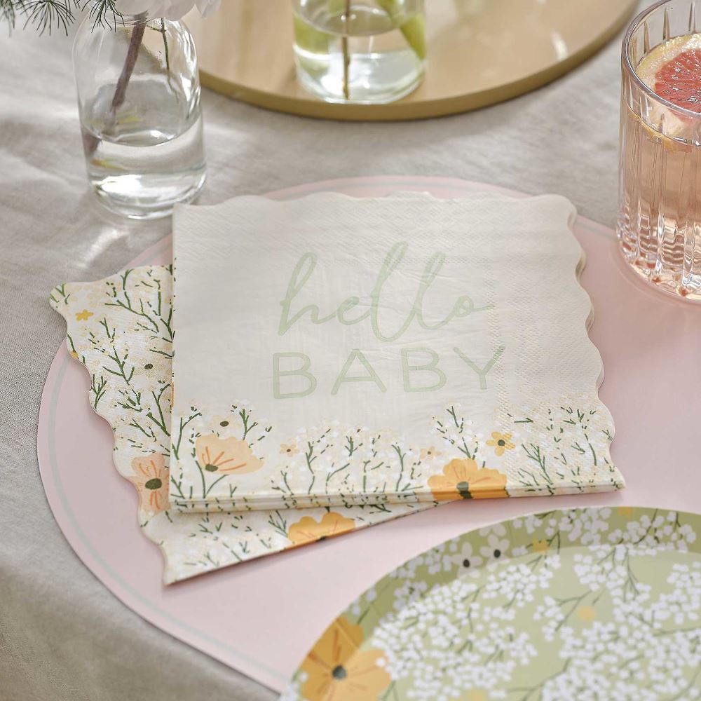 hello-baby-floral-baby-shower-paper-napkins-x-16|FLB-102|Luck and Luck| 1