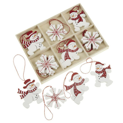christmas-wooden-hanging-snowflakes-and-snowmen-x-12|PEA070|Luck and Luck|2