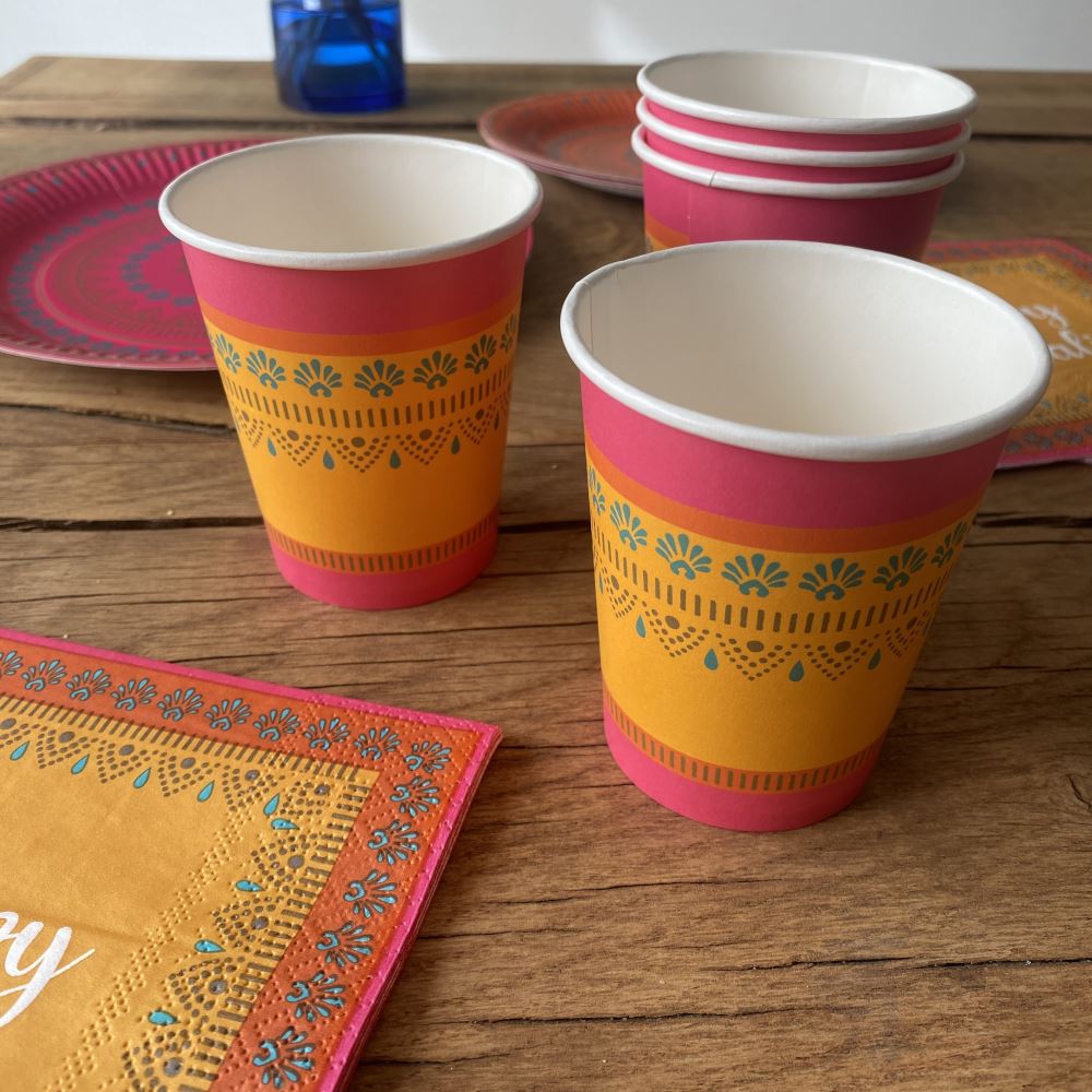 diwali-orange-and-pink-paper-party-cups-8-pack-festival-of-light|SPICE-CUP|Luck and Luck|2