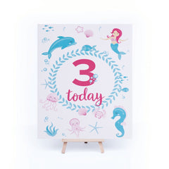 mermaid-3-age-birthday-sign-and-easel|LLSTWMERMAID3A4|Luck and Luck| 3