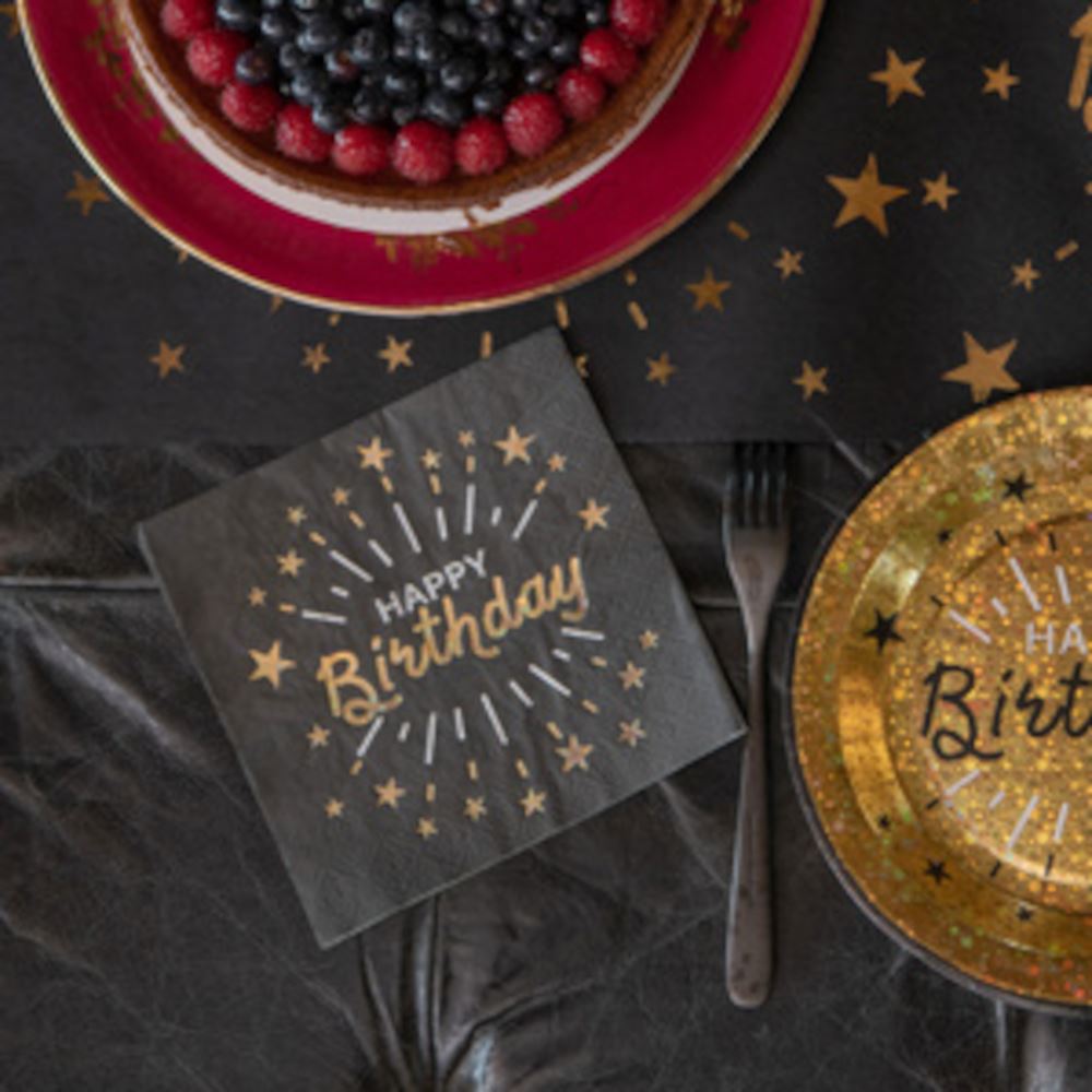 black-and-gold-sparkling-happy-birthday-napkins-x10|750800000003|Luck and Luck| 1