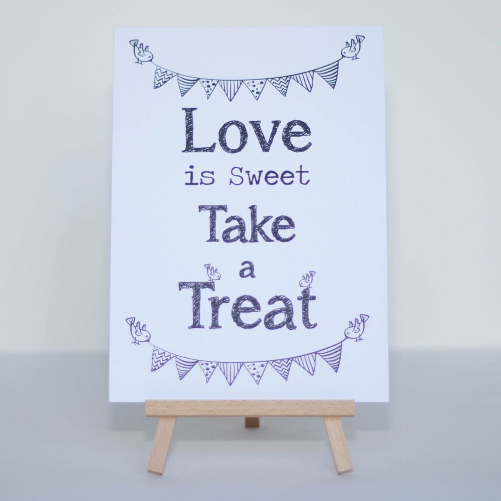 candy-sweet-bar-sign-white-love-is-sweet-sign-and-easel-stand-wedding|LLSTWMAM|Luck and Luck| 1