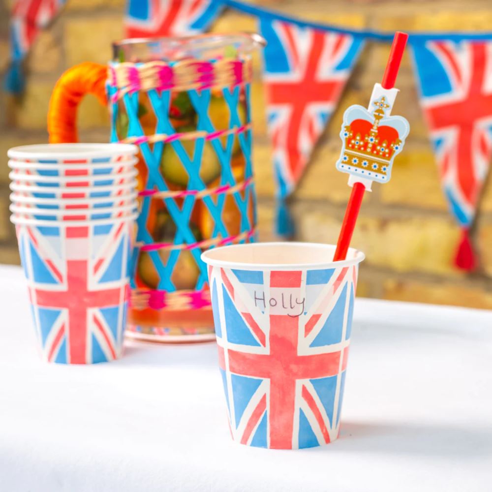 british-union-jack-paper-cups-8-pack-kings-coronation|BRIT-CUP-V2|Luck and Luck| 1