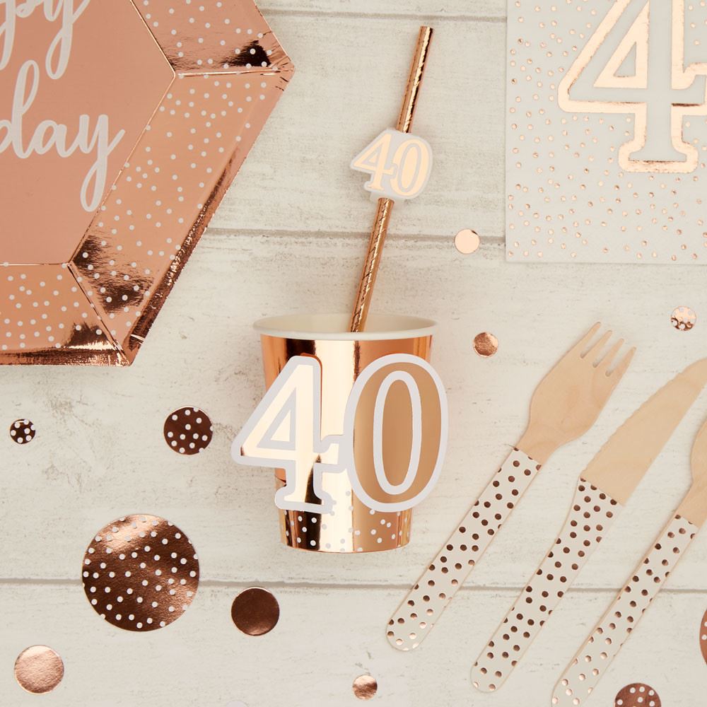 rose-gold-40th-birthday-paper-party-cups-x-8|778067|Luck and Luck| 1