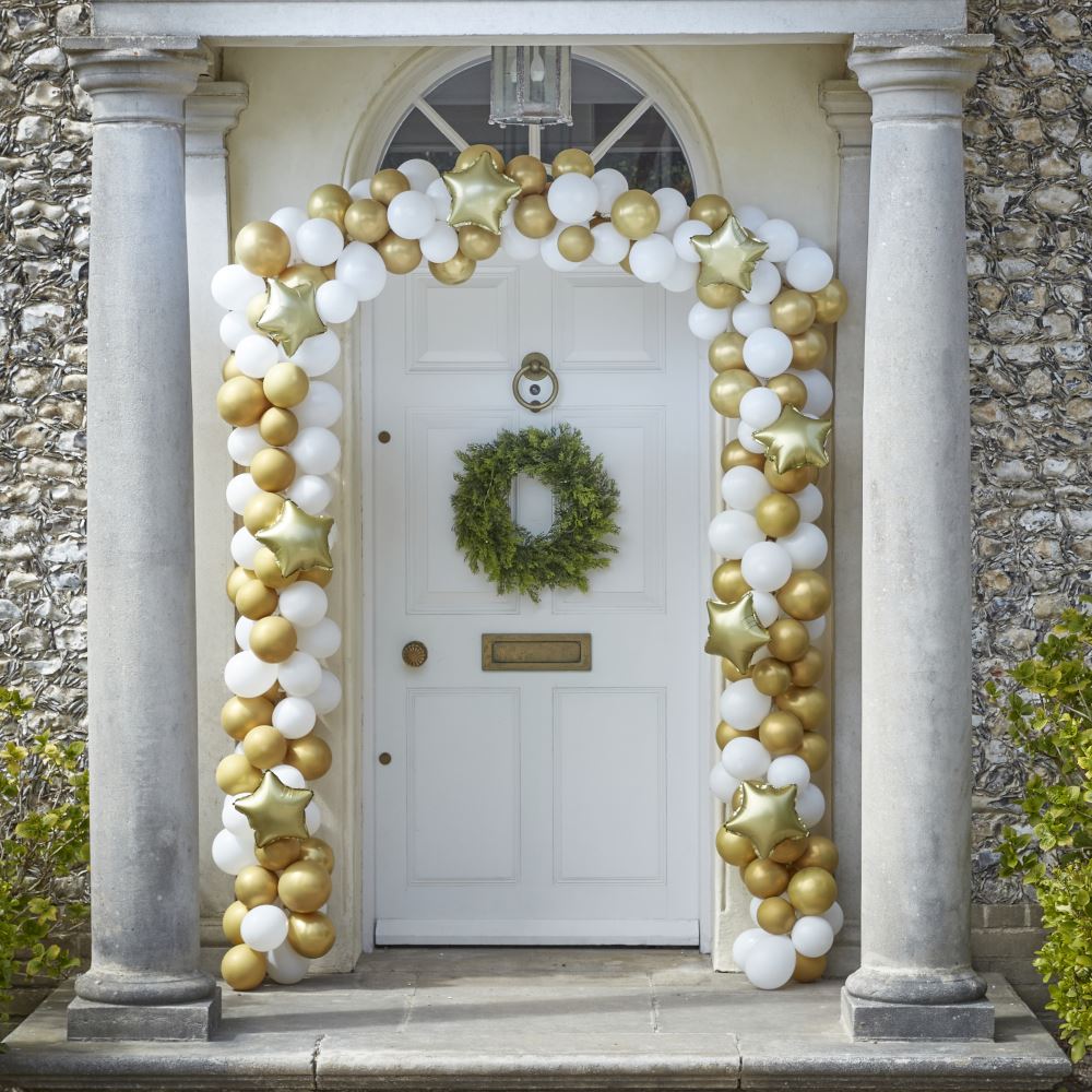 gold-christmas-door-balloon-arch-240-balloons|RED-573|Luck and Luck| 1