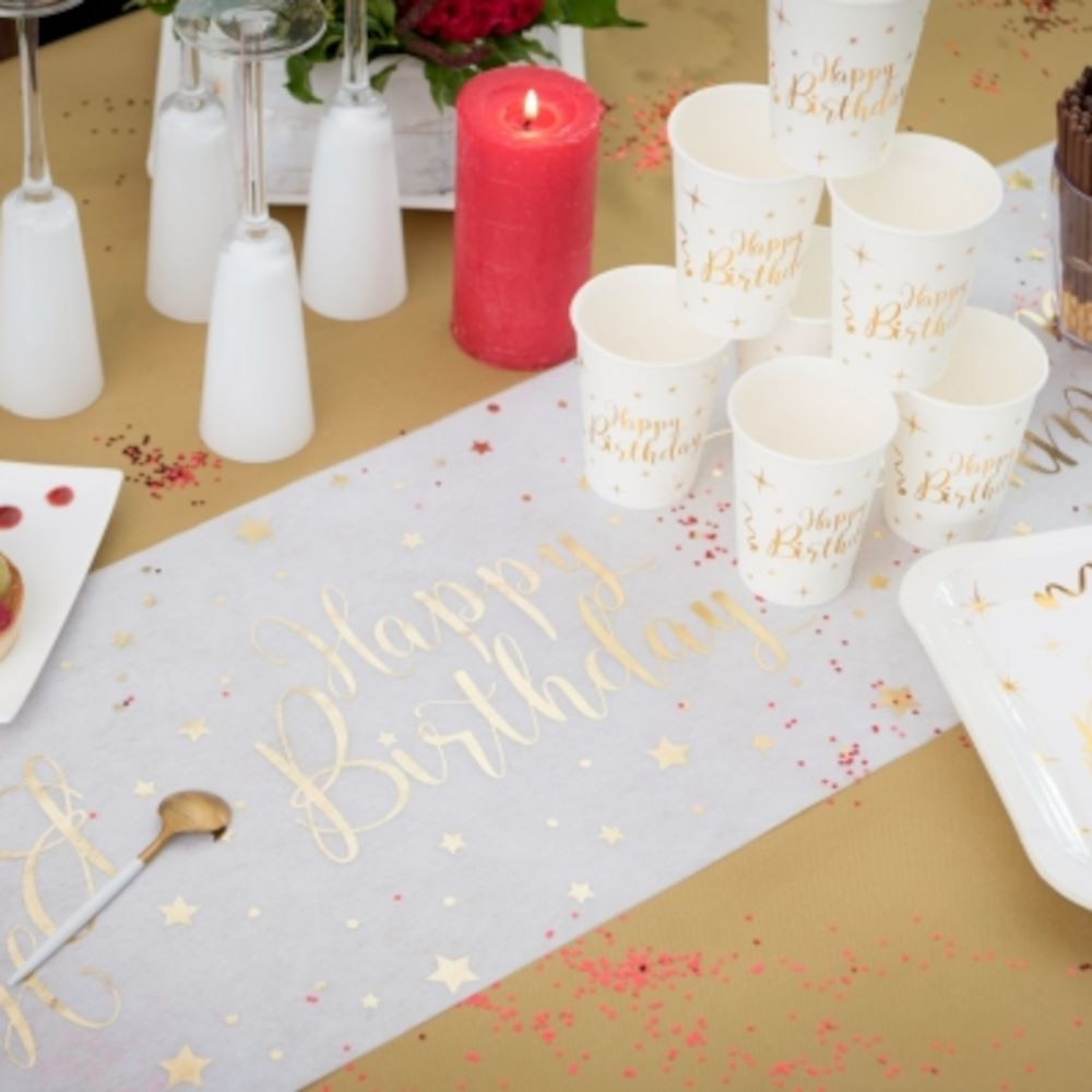 white-and-gold-happy-birthday-table-runner-5m|674400000001|Luck and Luck| 1