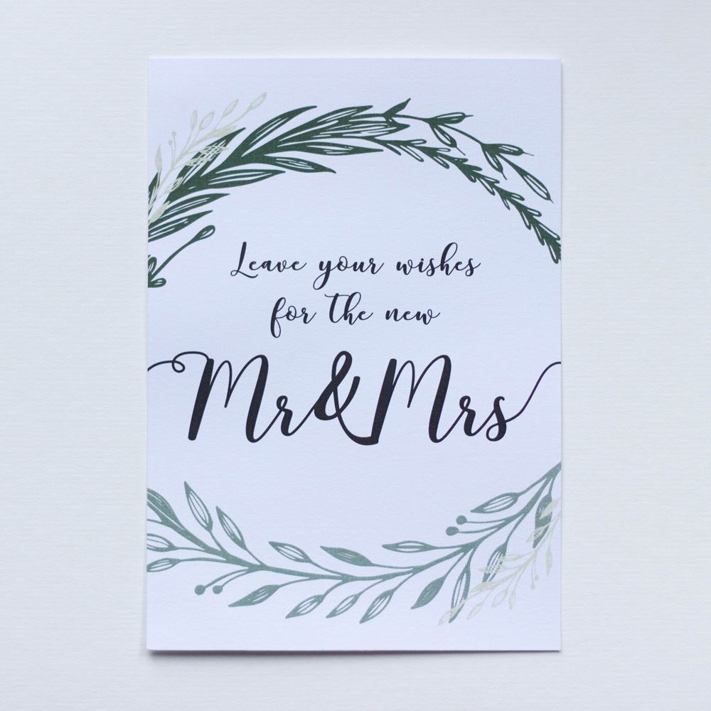 leave-your-wishes-white-card-botanical-and-easel-sign-wedding-guest-book|LLSTWBOTLYW|Luck and Luck| 3