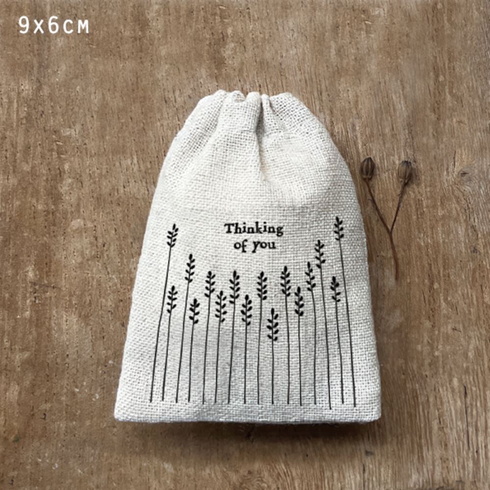 east-of-india-small-rustic-drawstring-cotton-gift-bag-thinking-of-you|1686|Luck and Luck| 1