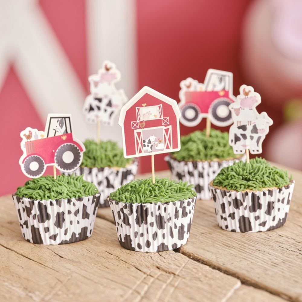 12-cupcake-toppers-farm-scene-toppers-childrens-party|FA-105|Luck and Luck| 1