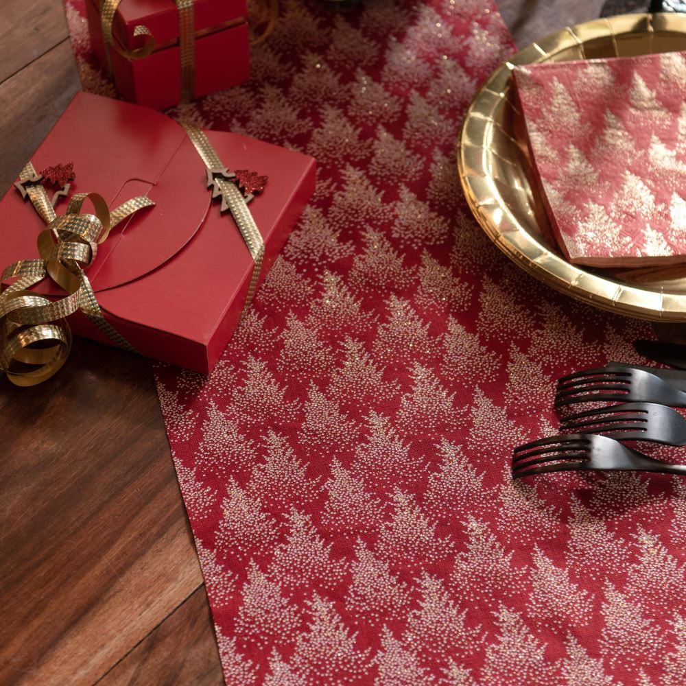 frozen-fir-trees-christmas-table-runner-red-3m-festive-tableware|7788|Luck and Luck| 1