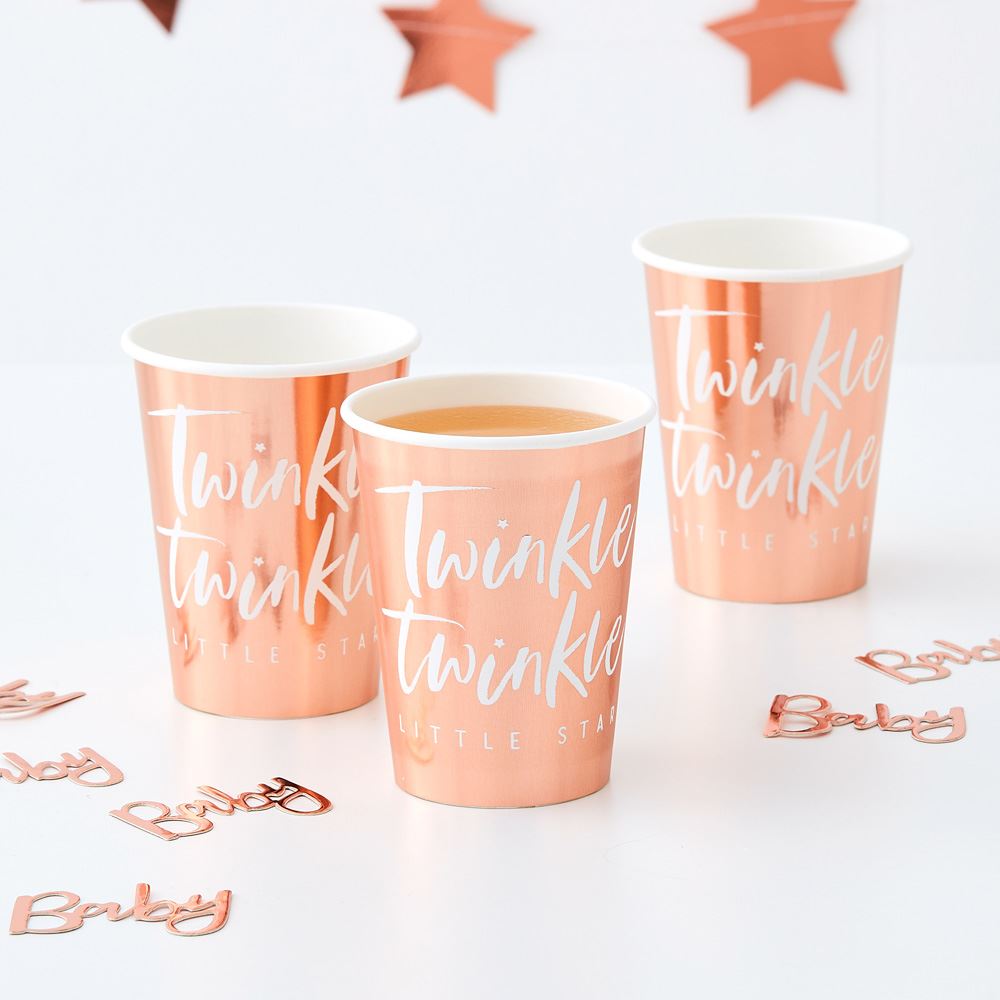 rose-gold-foiled-paper-party-cups-x-8-twinkle-twinkle-baby-shower|TW808|Luck and Luck| 1