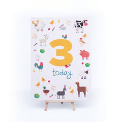 farmyard-animals-age-3-birthday-sign-and-easel|LLSTWFARM3A4|Luck and Luck| 3