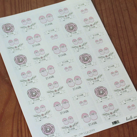 it-s-a-girl-sticker-sheet-35-stickers-single-sheet-new-baby-shower-shoes-roses|LLIAG001|Luck and Luck|2