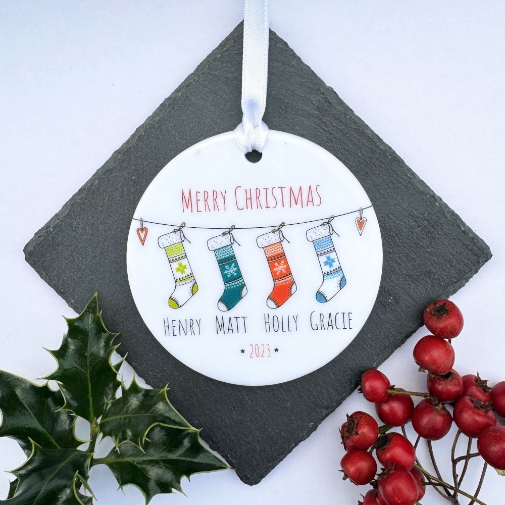 personalised-porcelain-christmas-bauble-coloured-stockings-with-names|LLUVPORC4|Luck and Luck| 1