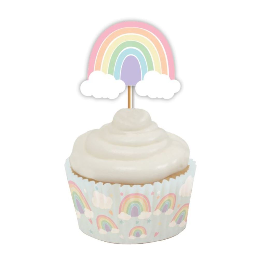rainbow-pastel-paper-cupcake-cake-topper-decoration-x-12|J148|Luck and Luck| 3