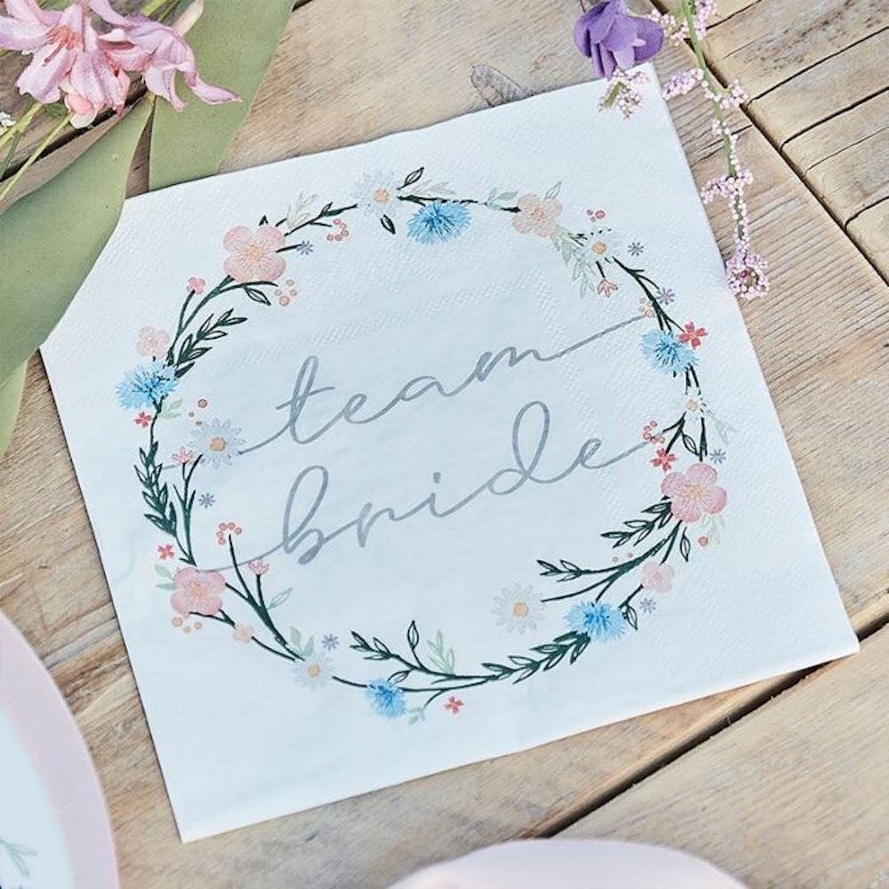 team-bride-hen-party-floral-paper-napkins-x-16|BOHO-300|Luck and Luck| 1
