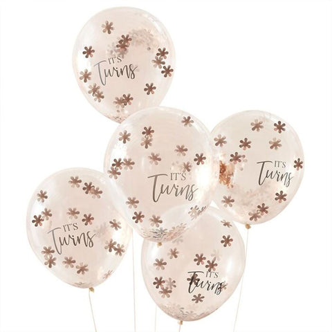 it-s-twins-rose-gold-flower-confetti-balloons-x-5|BL-129|Luck and Luck|2