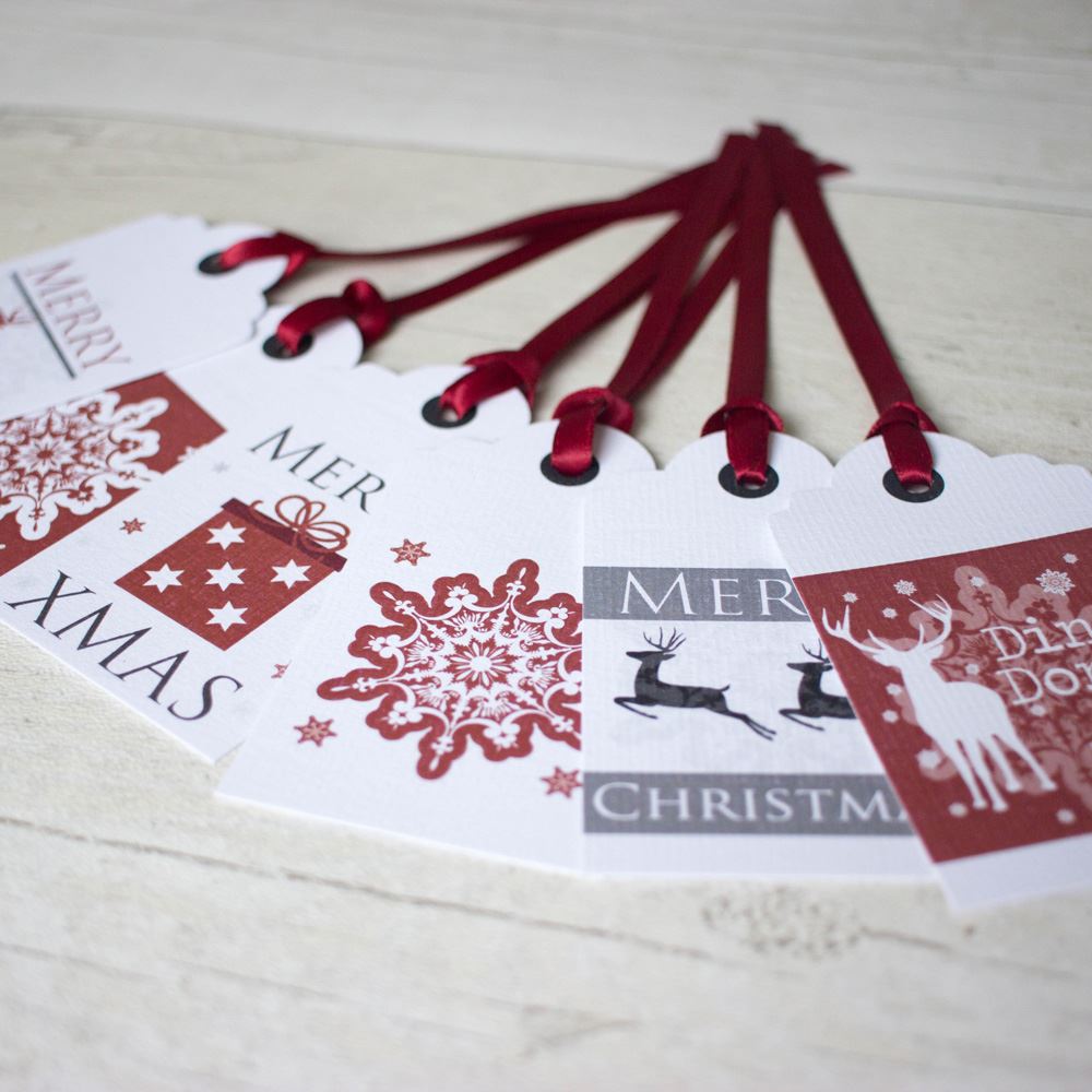 christmas-gift-tags-red-and-white-reindeers-snowflakes-x-6-xmas-present-labels|LLTAWRRST|Luck and Luck| 3