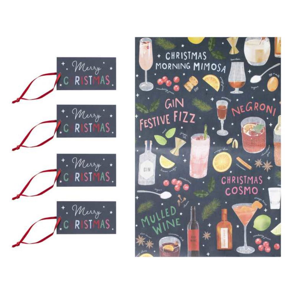 festive-cocktails-gift-wrap-paper-set-2-sheets-and-4-tags|MB157|Luck and Luck|2