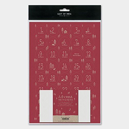 east-of-india-advent-calendar-24-envelopes-and-sheet-of-stickers-burgandy-red-diy-advent|3345|Luck and Luck| 1