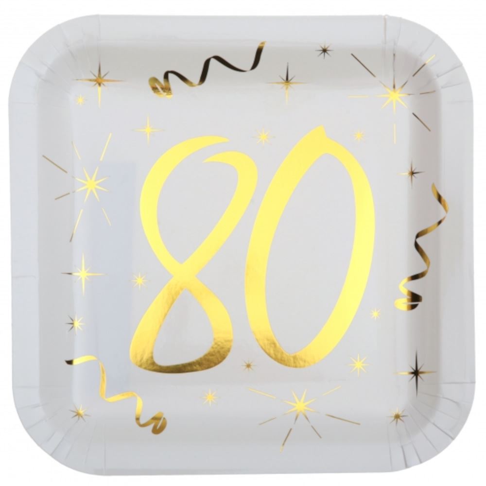age-80th-birthday-gold-square-paper-plates-x-10|615600000080|Luck and Luck|2