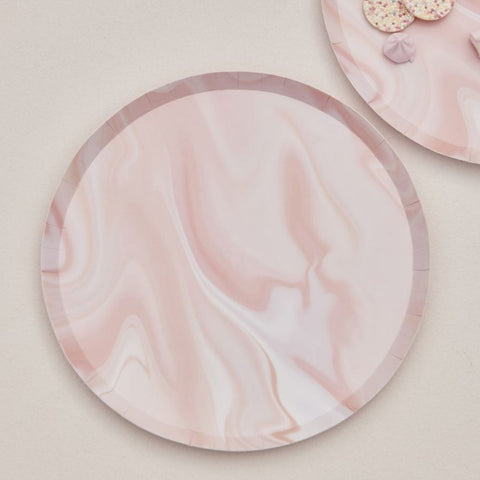pink-marble-print-paper-party-plates-x-8|MIX-622|Luck and Luck|2