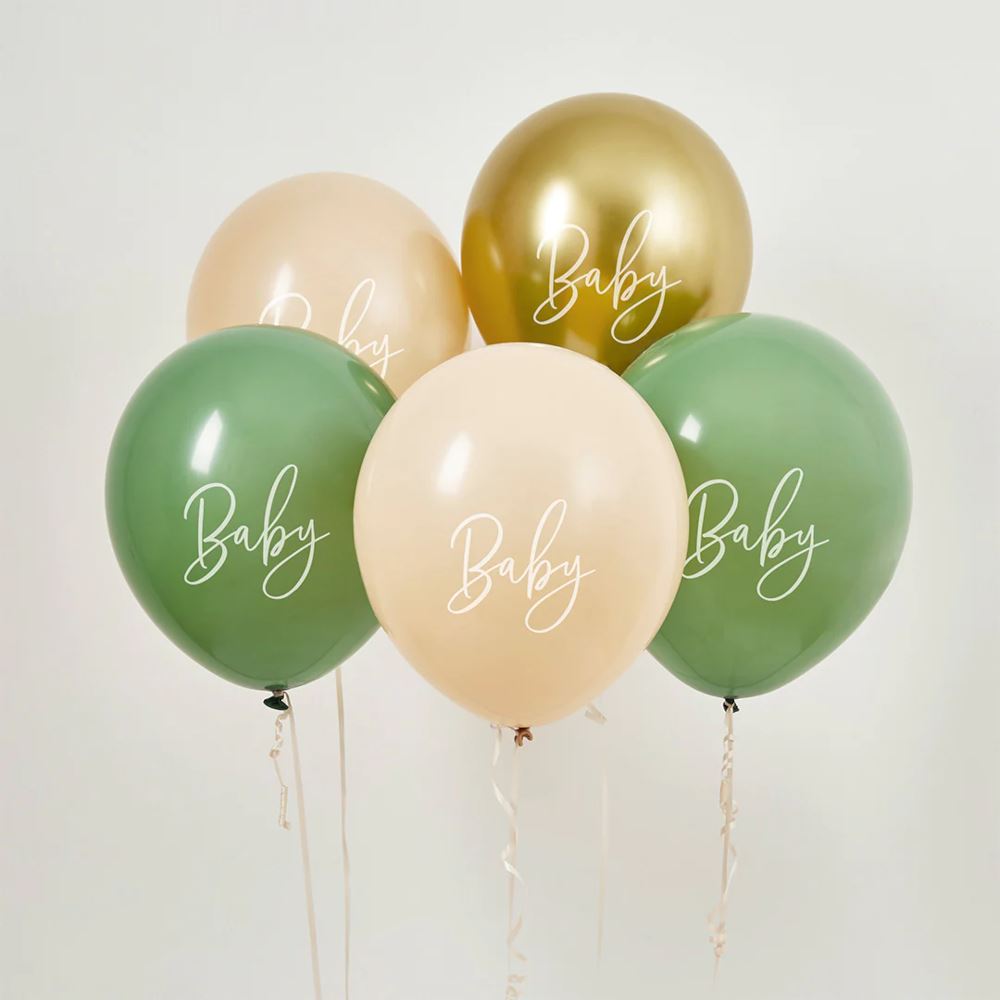 sage-nude-and-gold-latex-baby-shower-balloons-x-5|HBBS209|Luck and Luck|2