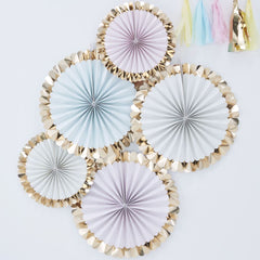 gold-foiled-pastel-fan-decorations-pack-of-5-party-wedding-celebration|PM-406|Luck and Luck| 1