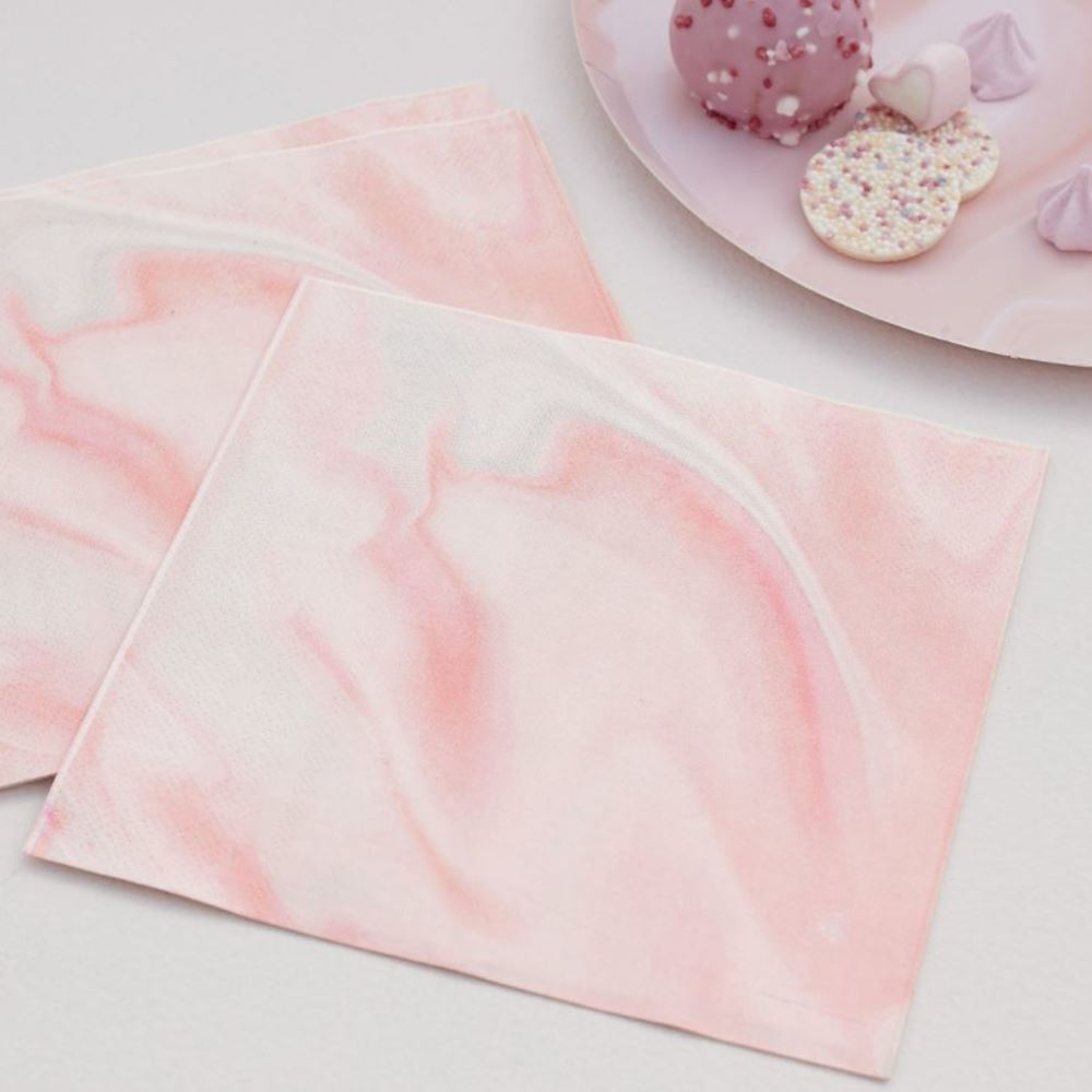 pink-marble-print-paper-party-napkins-x-16|MIX-620|Luck and Luck| 1