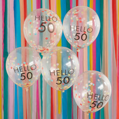 hello-50-rainbow-confetti-50th-birthday-balloons-x-5|MIX-644|Luck and Luck| 1
