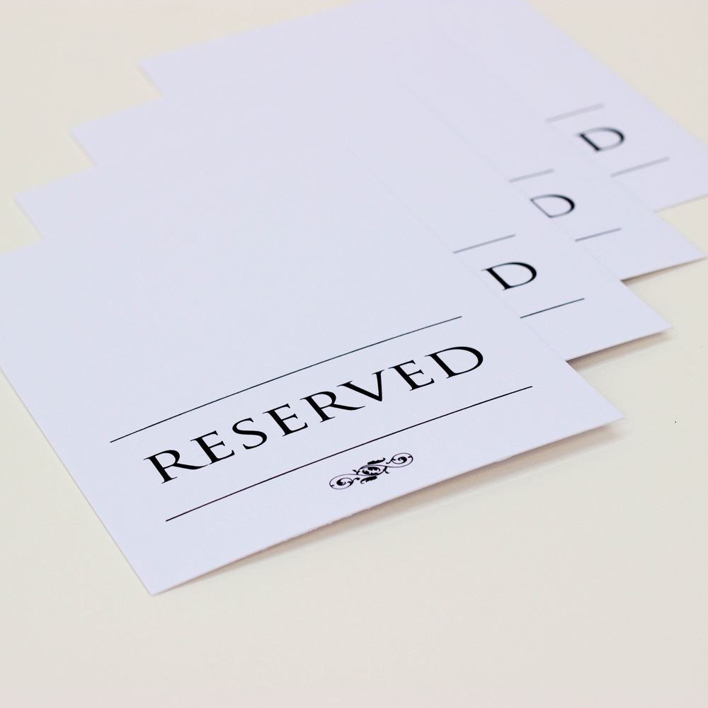 reserved-wedding-card-set-of-4-reserved-signs-white-and-black-traditional|LLRESWTRAD2|Luck and Luck| 3