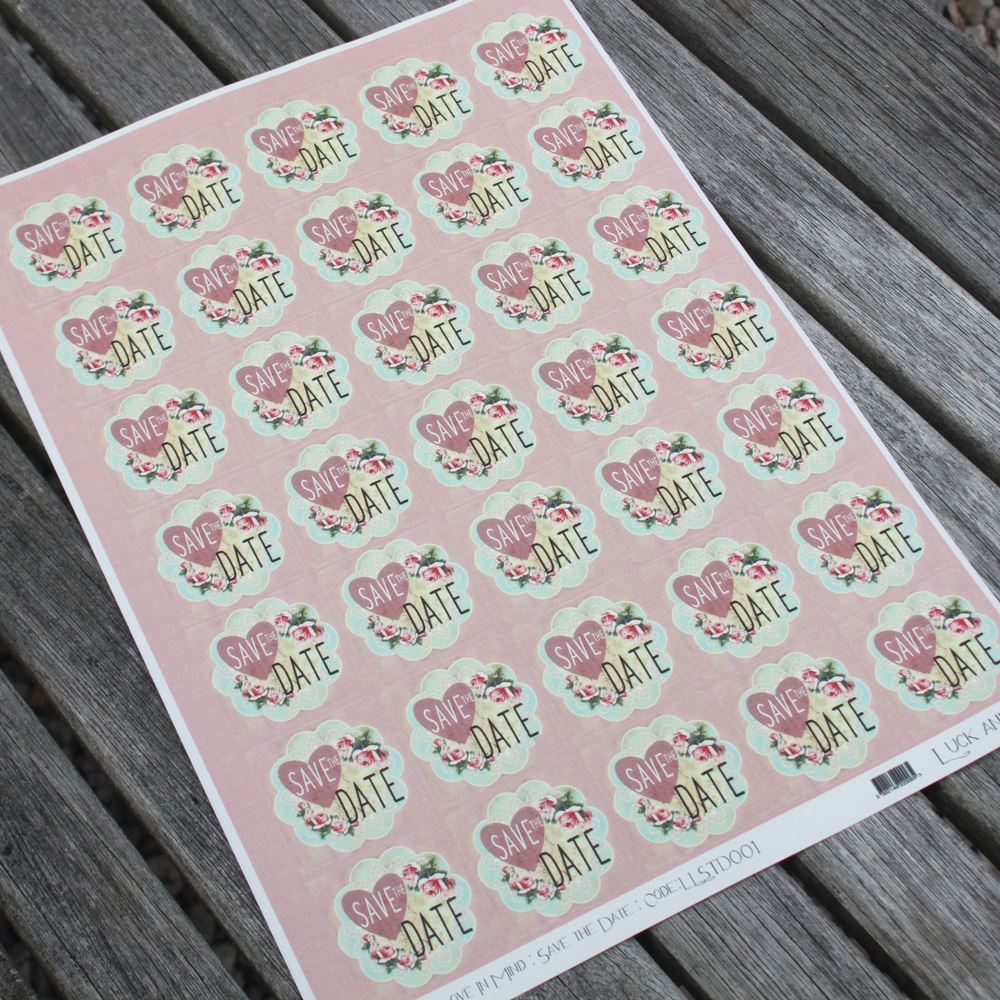 save-the-date-pink-floral-square-stickers-x-35-wedding-engagement|LLSTD001|Luck and Luck|2