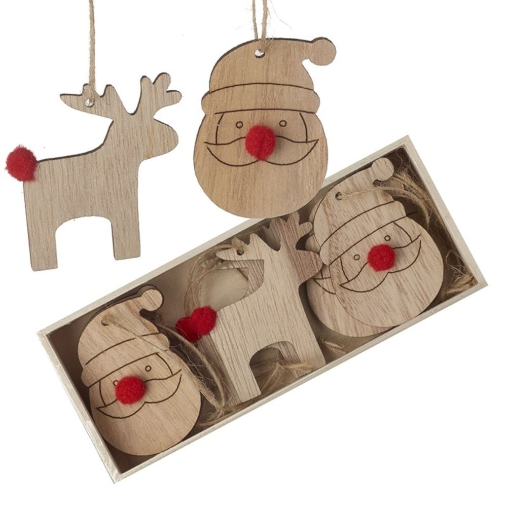 boxed-wooden-santa-and-deer-set-with-pom-poms-x-9-christmas-tree-decorations|CODD520|Luck and Luck| 4