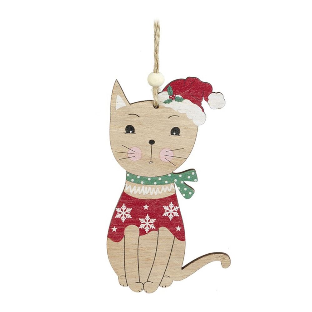 hanging-wooden-christmas-tree-cat-bauble|PEA247|Luck and Luck|2