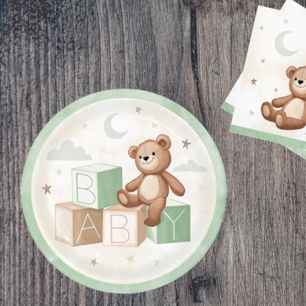 teddy-bear-paper-dinner-plates-x-8-baby-shower-christening|PC368275|Luck and Luck| 1
