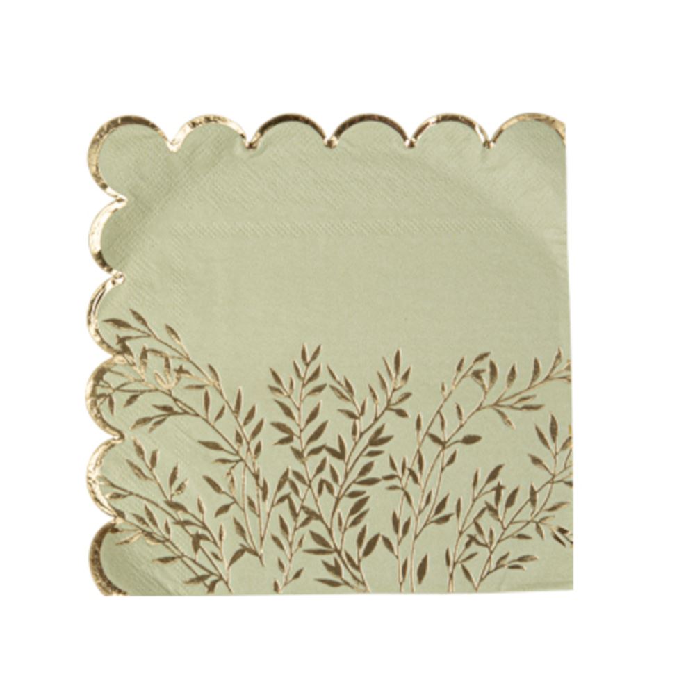 sage-green-paper-napkins-with-gold-sprigs-x-16|93773|Luck and Luck| 4