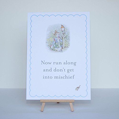 peter-rabbit-now-run-along-card-sign-with-easel-birthday-party-christening|STWPRRUNLG|Luck and Luck| 1