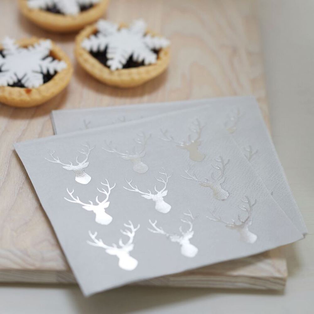mini-silver-foiled-stag-napkins-christmas-serviettes-x-20-xmas-dinner|CM-402|Luck and Luck| 1