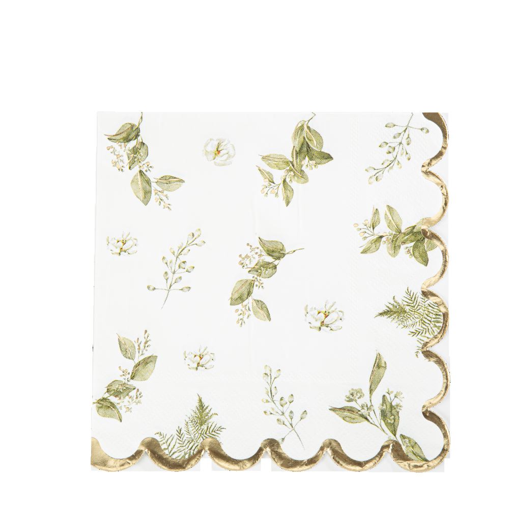 botanical-foliage-leaf-white-and-gold-paper-napkins-x-16|93743|Luck and Luck| 4