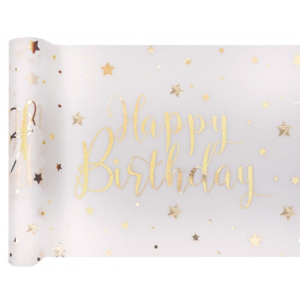 white-and-gold-happy-birthday-table-runner-5m|674400000001|Luck and Luck| 5