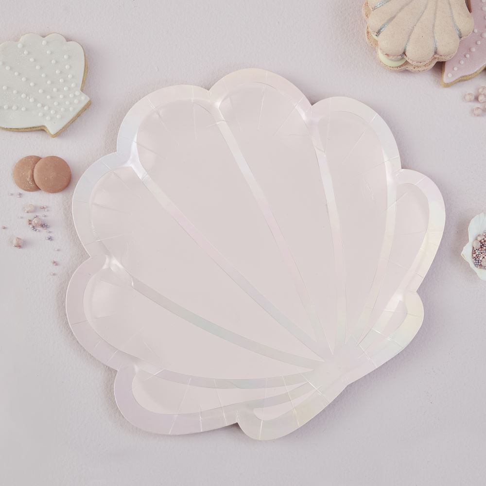 iridescent-and-pink-mermaid-shell-shaped-paper-plates-x-8|MER-102|Luck and Luck| 1