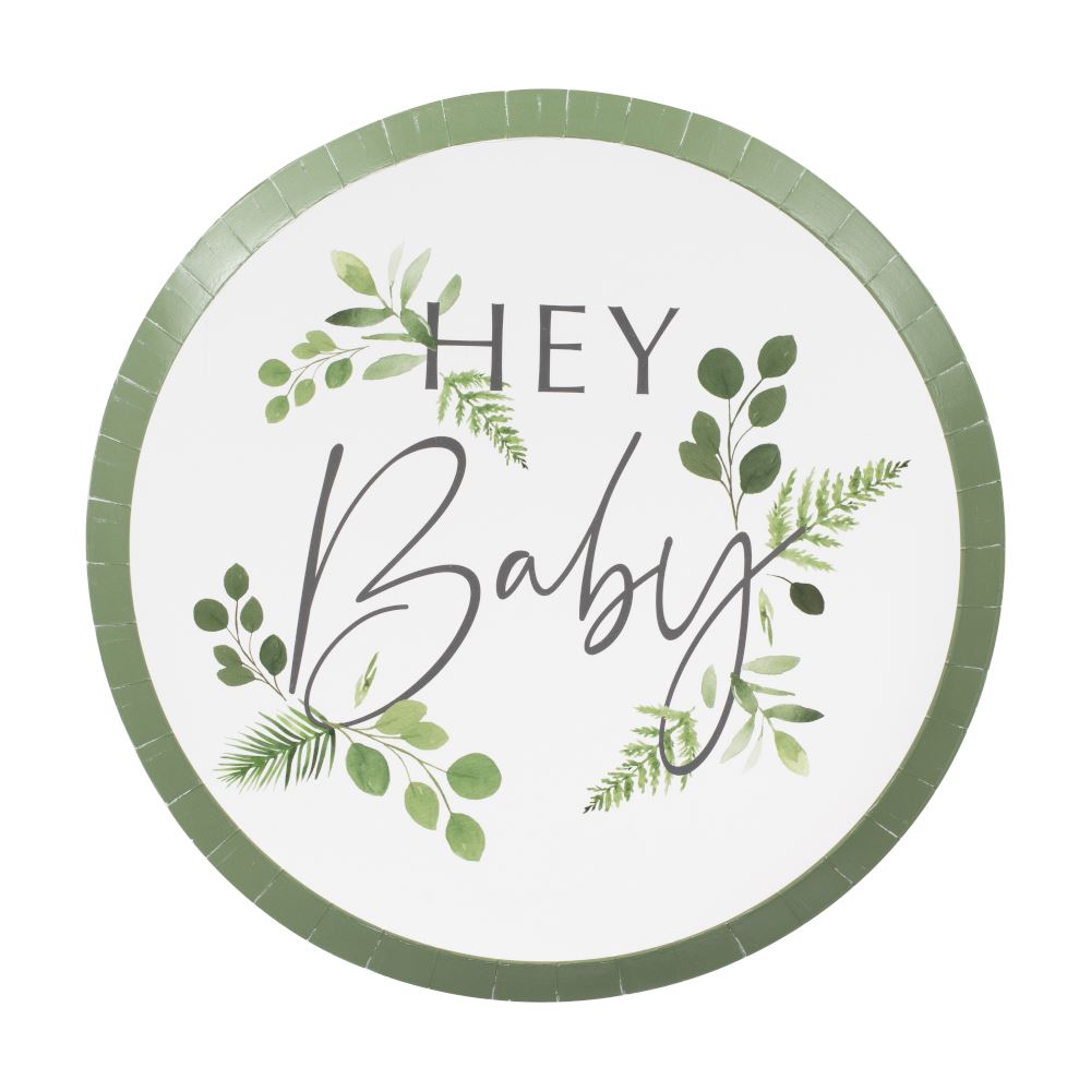 botanical-hey-baby-shower-paper-party-plates-x-8|BAB115|Luck and Luck|2