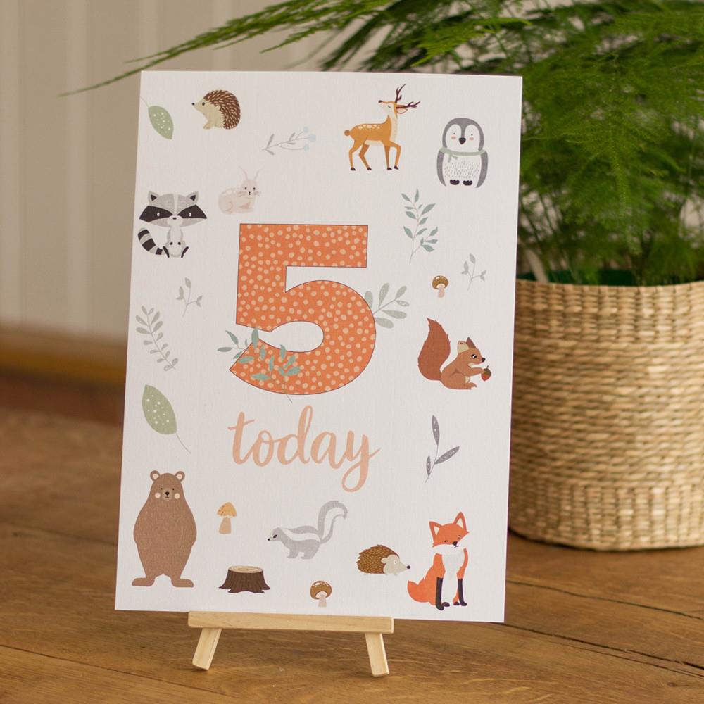 forest-animals-birthday-age-5-sign-and-easel|LLSTWFOREST5A4|Luck and Luck| 1