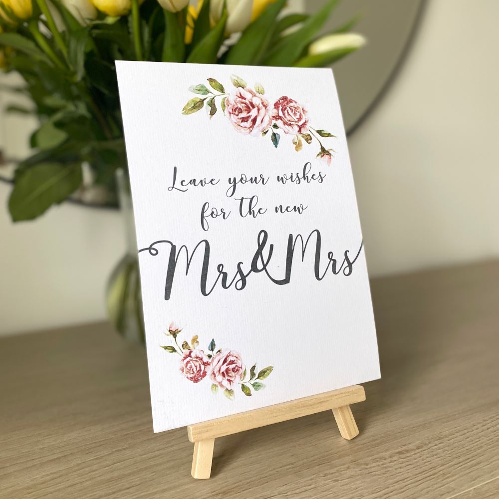 white-boho-leave-your-wishes-for-the-new-mrs-and-mrs-a5-card-and-easel|LLSTWBOHOLYWMRS|Luck and Luck| 3