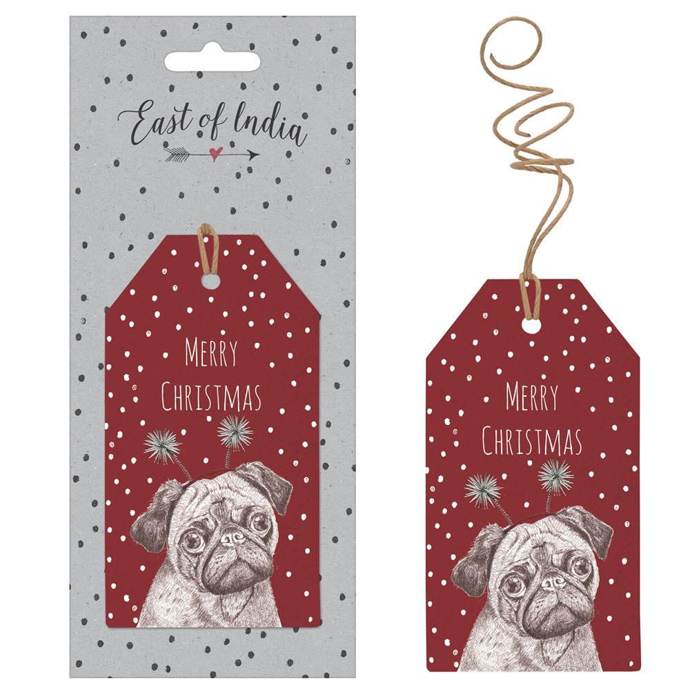 east-of-india-red-spotty-merry-christmas-gift-tags-with-a-pug-x-6|2376|Luck and Luck| 3