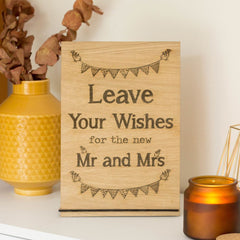 personalised-oak-veneer-wooden-sign-leave-your-wishes-wedding|LLWWSTMMAMLYWO|Luck and Luck| 1