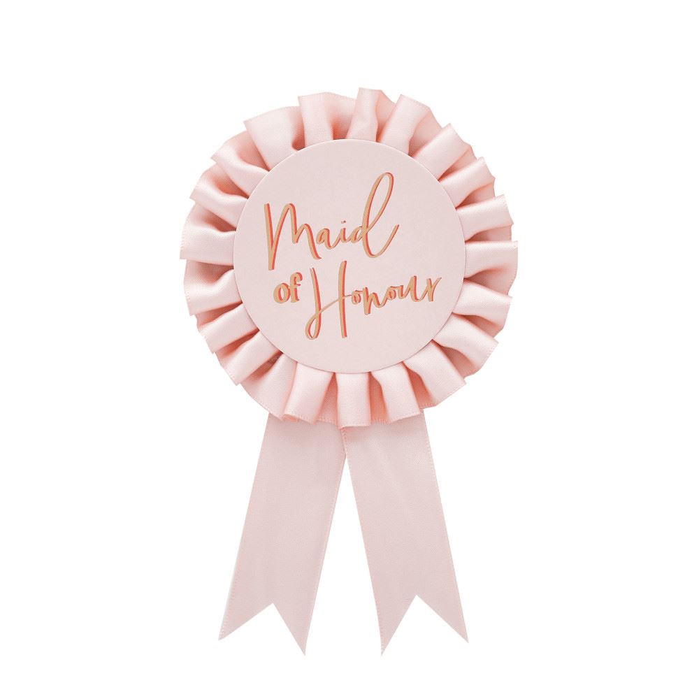 pink-and-rose-gold-maid-of-honour-rosette-badge-hen-party|HBSY118|Luck and Luck|2