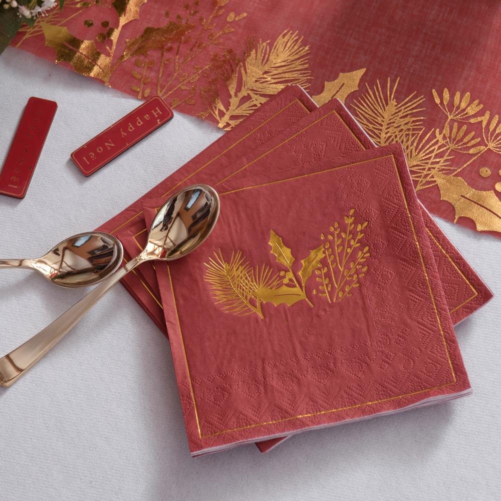 red-christmas-paper-napkins-with-gold-holly-x-20|7704|Luck and Luck| 1